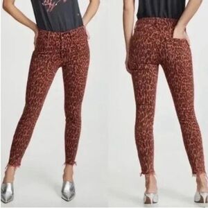 MOTHER High Waisted Looker Ankle Fray Animal Attraction Red Leopard Size 26 NWOT